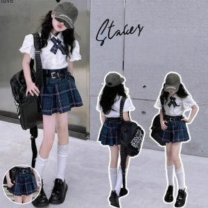 LIREGONGZHU | Fashion New Girls JK Set Plaid Skirt and Short Sleeve