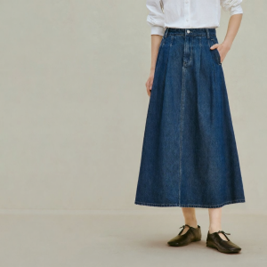 INMAN | Retro Cotton Pleated High Waist Slimming Long A-Line Skirt