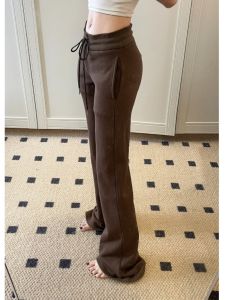 กางเกงขายาวทรงหลวมสีน้ำตาลสำหรับผู้หญิง กางเกงขายาวลำลองแบบยาวถึงพื้น เอวยางยืด ทรงหลวม ทรงสลิมฟิต ฤดูใบไม้ร่วง 2023