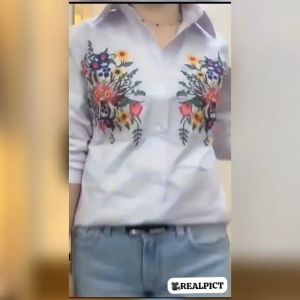 JESS Bluss Katun Stretch Full Bordir - Atasan Korea - Kemeja Putih