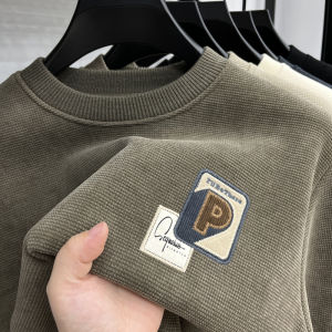 Trendy Mens Hoodie 2025 New Autumn Winter Thickened Fleece round Neck Knitted Base Shirt Warm Comfortable Youth Fashion