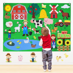 Farm Animal Felt Board Story Set Early Childhood Learning Interactive Games Flannel Wall-Mounted Toy Toddler Gift