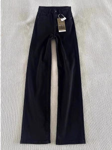 Black Straight Leg Micro Flared Jeans Mens Summer American High Street Vibe Clean Fit Slimming Pants Youth Trendy Jeans