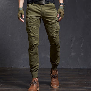 Quần Dài Thường Ngày Phong Cách Mỹ Cho Nam Mùa Xuân Thu Quần Dài Ống Rộng Nhiều Túi Quần Dài Ống Rộng Màu Xanh Lá Cây