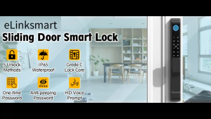 Khóa cửa kính trượt mỏng 2885 Latch eLinkSmart Chống thấm nước không cần chìa khóa khóa âm tường thông minh có móc cho cửa dày 22~110mm bàn phím nhôm vân tay cho cửa hiên Tuya App