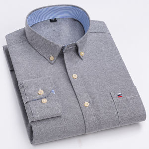 100% Cotton Mens Oxford Shirts Long Sleeve Casual Plaid Soft Regular Fit Formal Dress Shirt Social Blouse Male Clothes 7XL 6XL