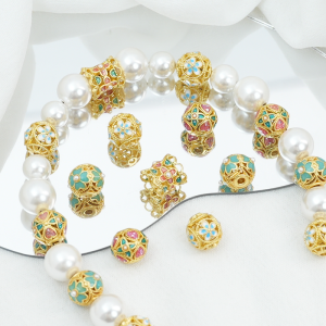 Handmade Enamel Flower Ball Beads Spacer Beads for DIY Bracelet Necklace Jewelry Accessories Gold Plated Color Retention
