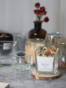 Transparent Glass Cup Handmade DIY Aromatherapy Candle High Temperature Resistant Colorful Diamond Cup Wood Cover Creative Container Bottle