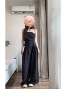 Summer Womens High Waist Sleeveless Vest Top And Wide Leg Pants Two Piece Set Tea Themed Casual Fashion Outfit