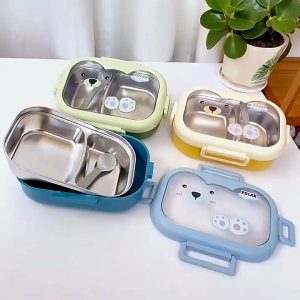 Lunch Box Kotak Makan Stainless Steel / 2 Sekat dan 3 Sekat / Kotak Makan Siang Free Sendok