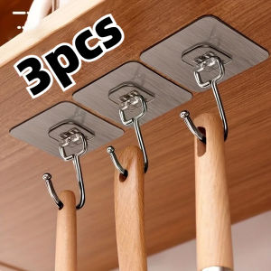 5pcs Strong Large Hook Multi-Purpose Self Adhesive Hook Heavy Duty Wall Hooks Door Key Towel Wall Hook for Bathroom Kitchen Home