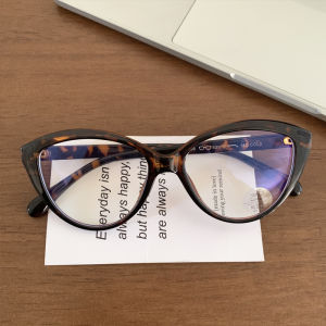 Retro American Leopard Print Cat Eye Glasses Womens Blue Light Blocking Glasses Slimming Face Effect Natural Look Versatile Flat Lens Frame