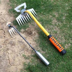 Gardening Hoe Weeding Rake Steel Farm Tool Grasping Raking Loosen Soil Harrow Clean Leaves Weed