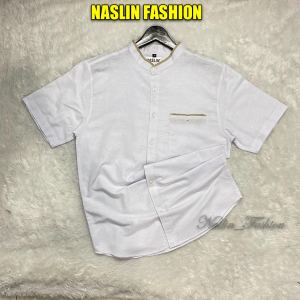 BAJU KOKO Muslim Lengan Pendek Baju Koko Fashion Muslim Pria Dewasa Terbaru Bahan Katun Rami Warna Putih