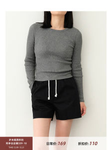 Spring Autumn Cotton Long Sleeve Womens T-shirt Elastic Slim Fit round Neck Minimalist Thread Cotton Casual Fashion Top