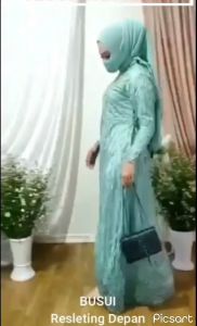 Gaun Pesta Busui Friendly: Gamis Muslim Brukat Tile Mutiara