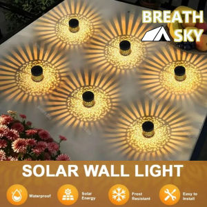 Hollow Solar Wall Lamp Flower Design Waterproof LED Solar Wall Light Iron Light Vintage Modern Outdoor Garden Light