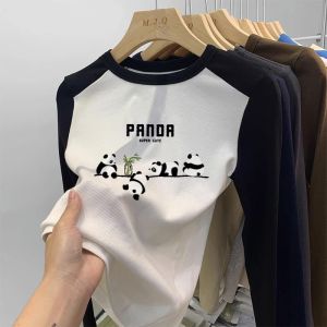 Cartoon Panda Print Fleece Lined Long Sleeve Thermal T-Shirt for Kids Boys Girls Cute Fashionable Autumn Winter Warm Underwear Top