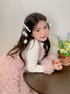 Stylish Sweet Pink Butterfly Knot Mink Fur Tassel Hair Clip for Girls Childrens Hair Accessories Elegant Hairpin Clip on