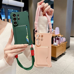 Wrist Strap Wallet Card Holder Phone Case for Samsung Galaxy S26 S25 S24 Ultra S23 FE S22 Plus A17 A56 Silicone Protective Cover