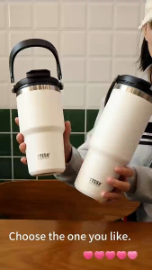 Tyeso 600ml/750ml/900ml/1050ml/1200ml Vacuum Insulated Tumbler with Handle & Straw Leakproof Tumbler