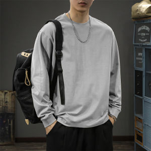 American Retro Heavyweight Pure Cotton Long Sleeve T-Shirt Men Loose Large Size Autumn Casual Solid Color Base Shirt round Neck Body Tee