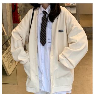 เสื้อถักคาร์ดิแกน หลวมหลวมๆ แขนยาวแขนยาว สำหรับผู้หญิง สเว็ตเตอร์ ถูกสเก็บด้วยรอยและท็อปสูส่วนหนึ่ง