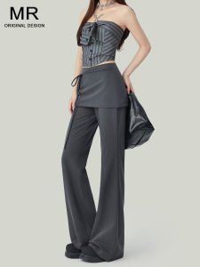 Grey High Waist Micro Flared Casual Pants Womens Early Autumn New Style Slimming Drapey Belted Flared Pants Straight Leg