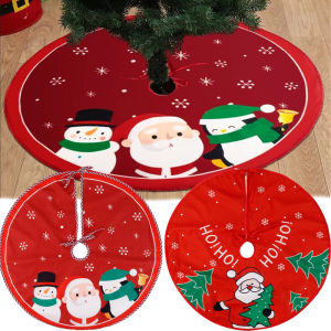 2Pcs Christmas Tree Skirt Santa Claus Xmas Tree Cover - Santa Snowman Thick Xmas Tree Skirts Christmas Tree Skirt Mat for Winter Holiday Party Decoration
