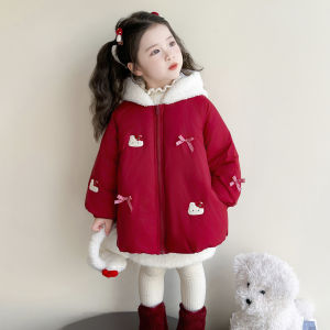 Cute KT Cat Girls Winter Cotton Jacket Red Fashionable Childrens Clothing Thickened Long Sleeve Standard Version Coat for Kids