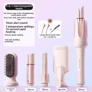 MinHuang Authentic 5 in 1 Automatic Curling Iron 32mm 28mm 40mm Curler Multi-Head Multi-function Straightening Comb