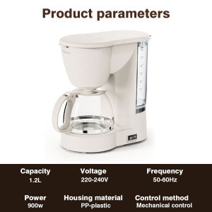 Vermax Drip Coffee Machine 900W with Detachable Water Tank & Cone Filter Glass Carafe  1.2L/0.8L washable filter