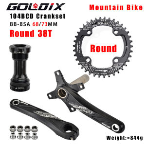 GOLDIX Bicycle Crank Chainring 104BCD MTB Bike Crank Aluminum Alloy with Bottom 170mm Crank Black 32T 34T 36T 38T Plate