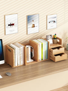 Simple Office Desk Bookshelf Tabletop Small Bookcase Storage Cabinet Slide Window Bedside Desk Bamboo Material Modern Style