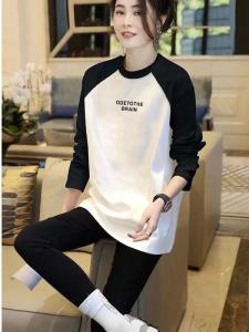 2025 New Womens Long Sleeve T-Shirt Shoulder Insertion Mid-Length Color Block Loose Casual Versatile Spring Autumn Trendy Top