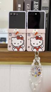 Sanrio | Korea Cute Rotate 3D HelloKitty Cartoon Phone Case for Samsung Galaxy Z Flip6 7 Flip 7 7FE Flip5 4 3 Flip6 Cover With Chain Case