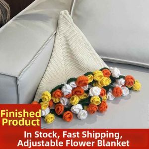 Handmade Rose Flower Wool Knitted Blanket