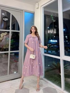 dress fuji crinkle pom pom