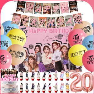 Beast Kingdom | K-pop Girl Group TwiceS Birthday Party Decoration Background Supplies Balloon Set Cake Toppers Bunting Banner Teenager Gift Prop