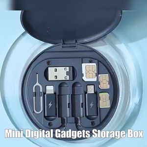 60W USB multi-function fast charging data cable creative storage box mini digital electronic gadget card needle needle pulling data cable set storage box