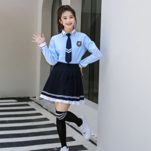 Mens JK Shirt British School Uniform Graduation Performance Outfit Middle School Student Class Uniform Light Blue Long Sleeve