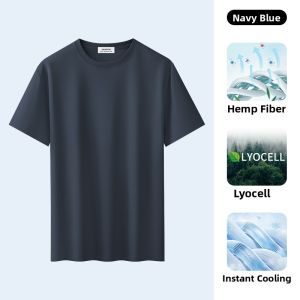 Miiow | Mens Short Sleeve T-Shirt Lyocell Silk Round Neck Antibacterial Cool Feeling Anti-Wrinkle Summer Pure Color Business Style Top