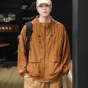Đá Mỏng Mùa Hè Lụa Bảo Vệ Tia Cực Tím Áo Khoác Dành Cho Nam Ngoài Trời Rộng Rãi Fit Áo Hoodie Chống Tia Cực Tím Thoáng Khí Tay Áo Dài Khóa Kéo Đóng Cửa Áo Khoác