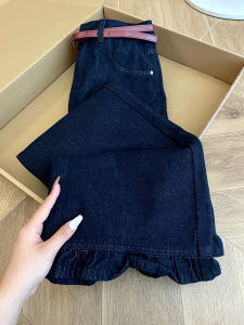 Retro Dark Blue Lace Wide Leg Jeans Womens High Waist Slim Loose Casual Straight Floor-Length Pants Autumn 2025