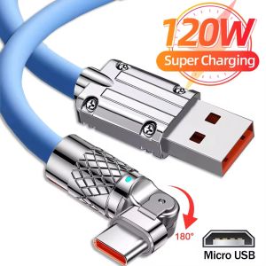120W 6A sạc siêu nhanh 180 ° Xoay Trò Chơi Cáp dữ liệu Micro USB cuộn dây hợp kim kẽm Mạnh Mẽ Cellhone sạc nhanh Cho Xiaomi Samsung Huawei sạc điện thoại USB C Cáp