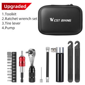 WEST BIKING Portable Toolkit Multifunctional Repair Tool Bag Ratchet Wrench Kit Tire Lever Mini Pump Tools Set Bike Accessories