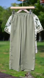 Womens Suit Korean Style Casual Printed Short Sleeve + Wide Leg Pants Two-Piece Suit 6016