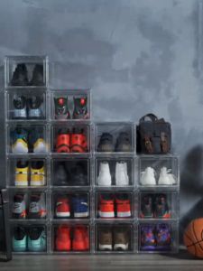 Acrylic shoe box magnetic suction side opening multifunctional basketball shoe storage box Suitable for shoes under size 15 Acrylic Boxes Metal Shoe Rack - Lazada