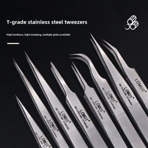 LOMOT Stainless Steel Tweezers Bent Head Fine Tip High Precision Repair Tool Birds Nest Feather Selection Clamp Magic Wrench