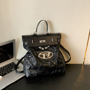 Large Capacity Explosion Pattern Womens Backpack Simple Trendy Double Shoulder Bag Casual Style PU Material Soft Surface